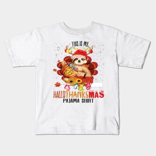 This is my Hallothanksmas pajama shirt funny halloween thanksgiving christmas costume Kids T-Shirt